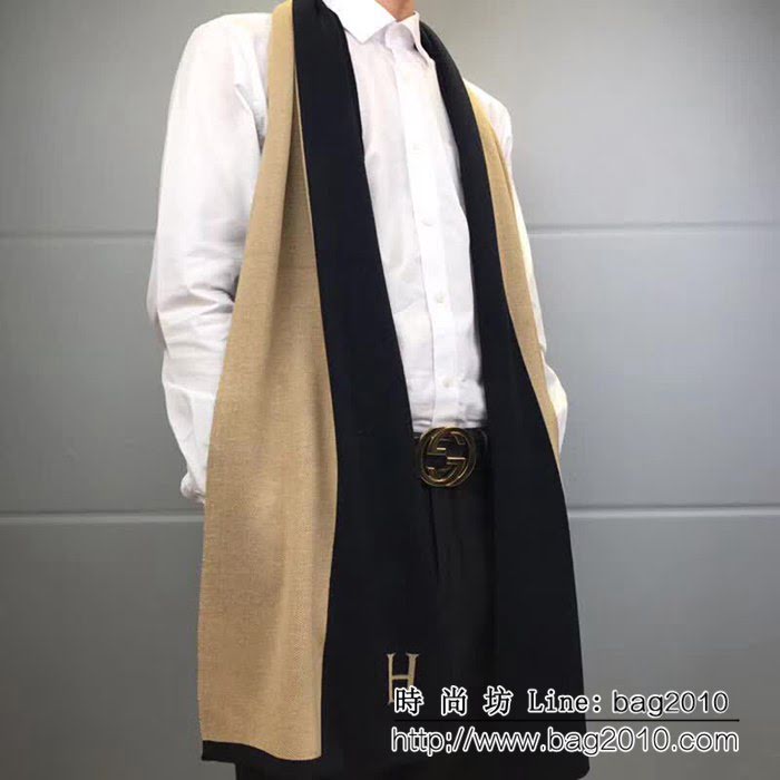 HERMES愛馬仕原單出口招牌男款羊絨圍巾 LLWJ6256